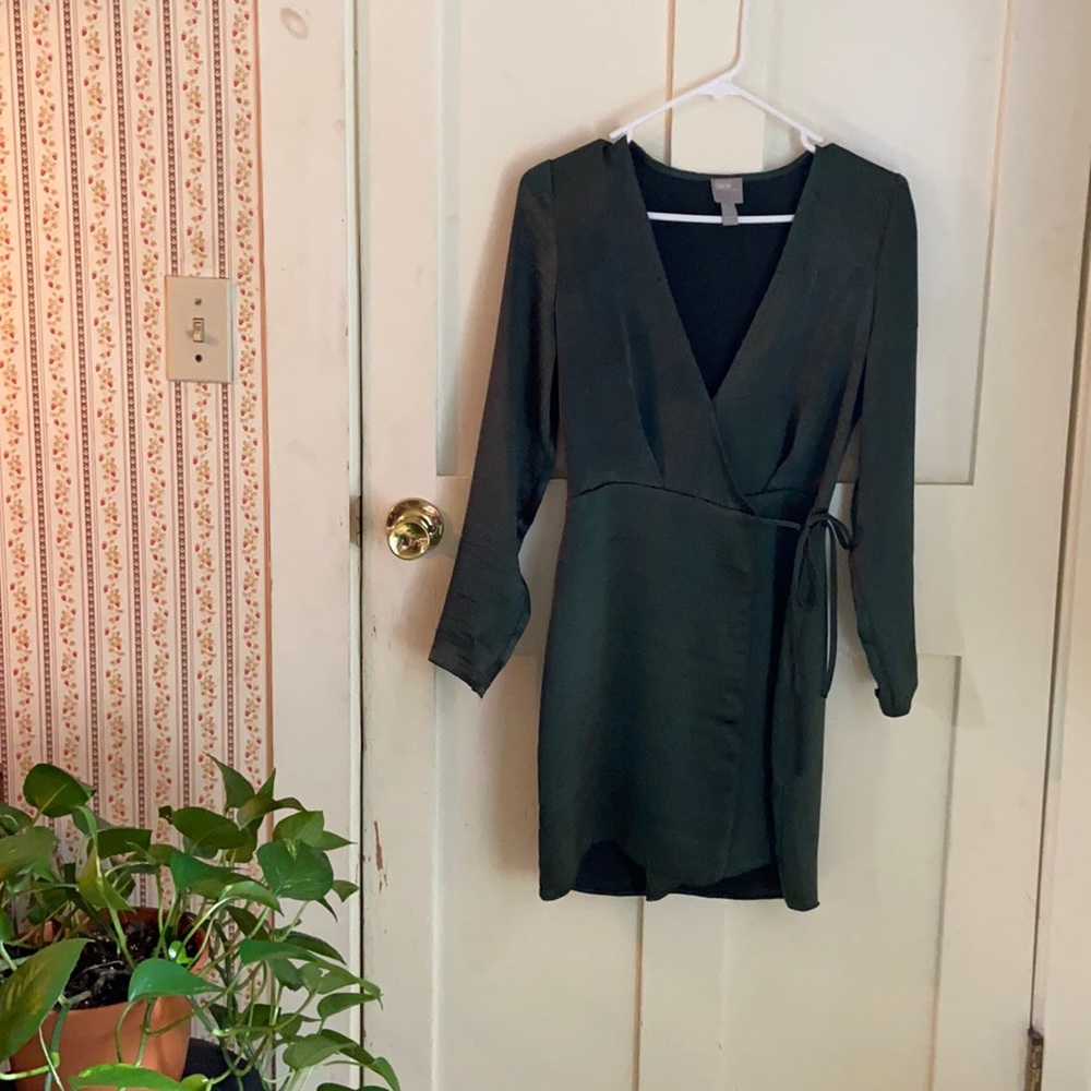 ASOS green satin wrap dress